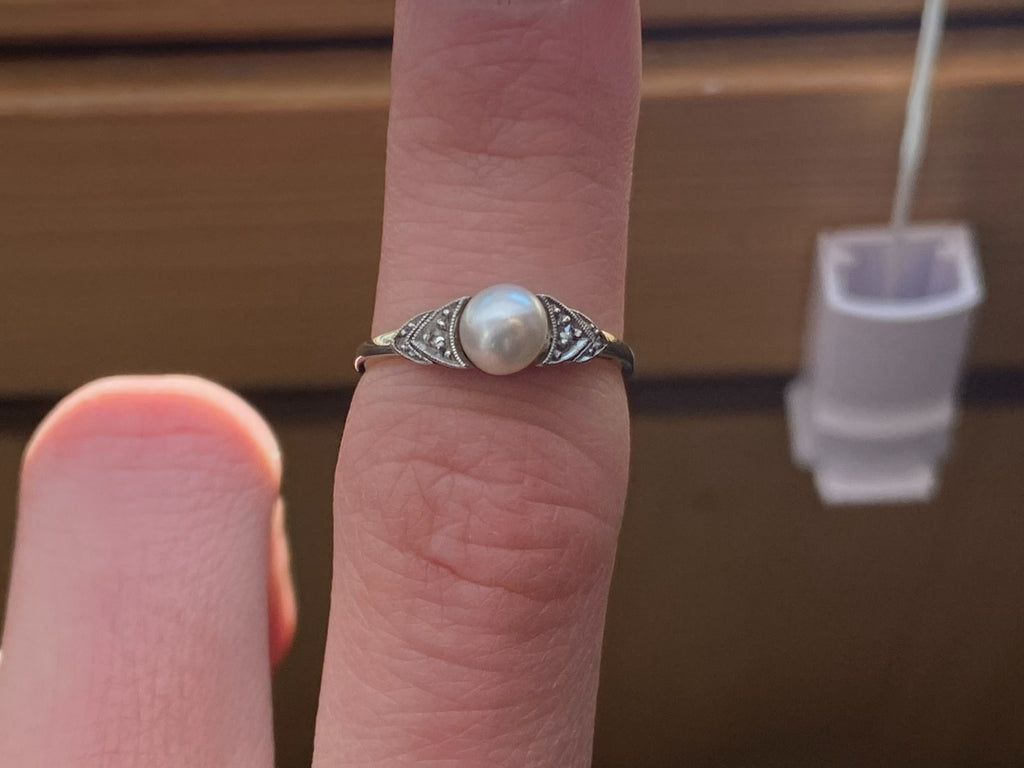 Filigraner Perlenring Ring Weissgold 750 18K Perle Grösse 48,5 1,72g