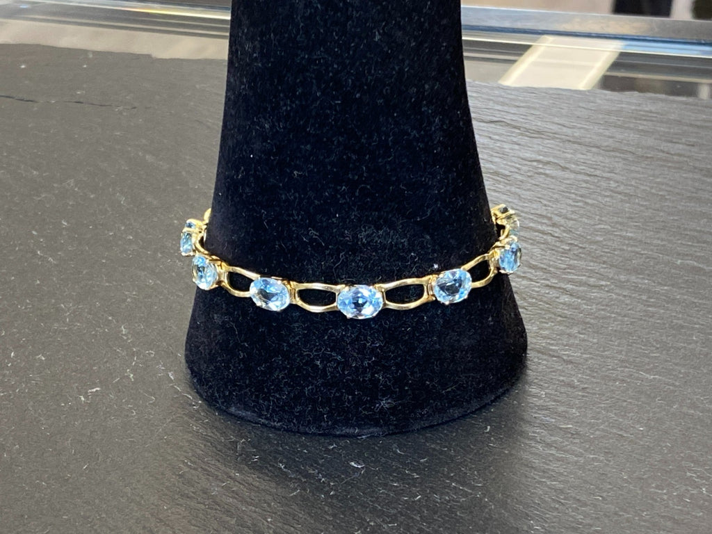 ELEGANTES ARMBAND GELBGOLD GOLD 750 18K AQUAMARINE 10,21ct 18,8cm 13,3g