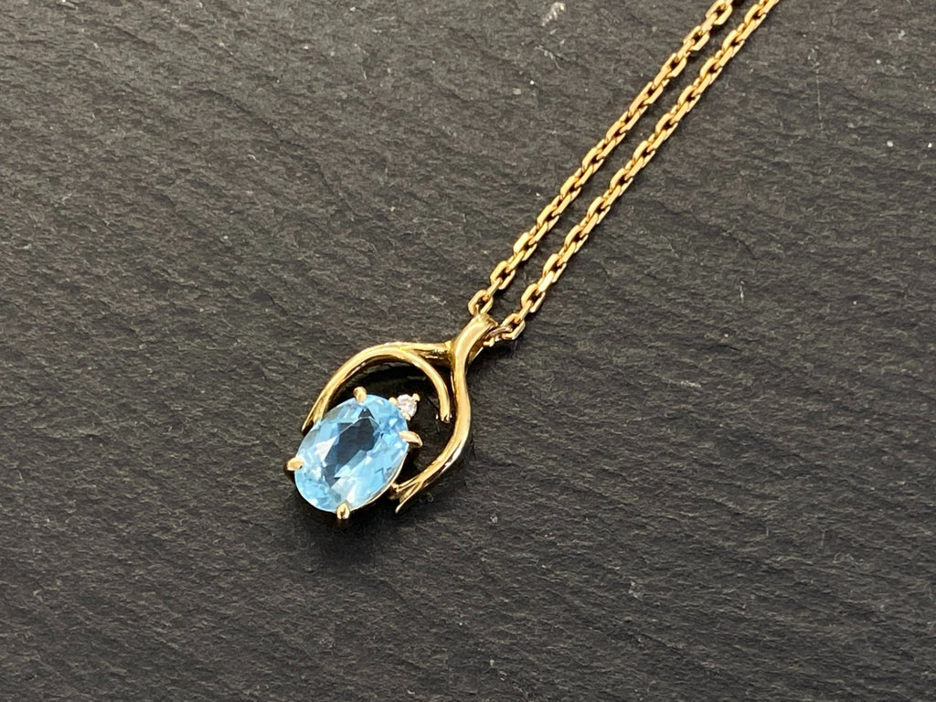 Halskette mit Anhänger Gelbgold Gold 750 18K mit Aquamarin 1,28ct 45,8cm 6,1g