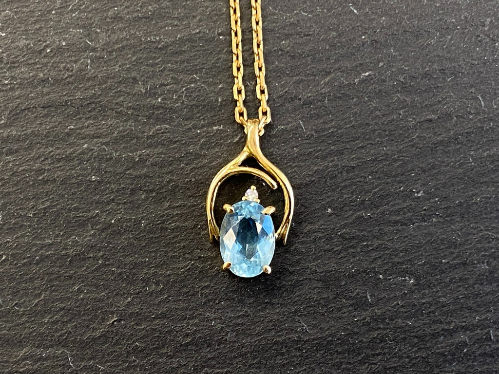 Halskette mit Anhänger Gelbgold Gold 750 18K mit Aquamarin 1,28ct 45,8cm 6,1g