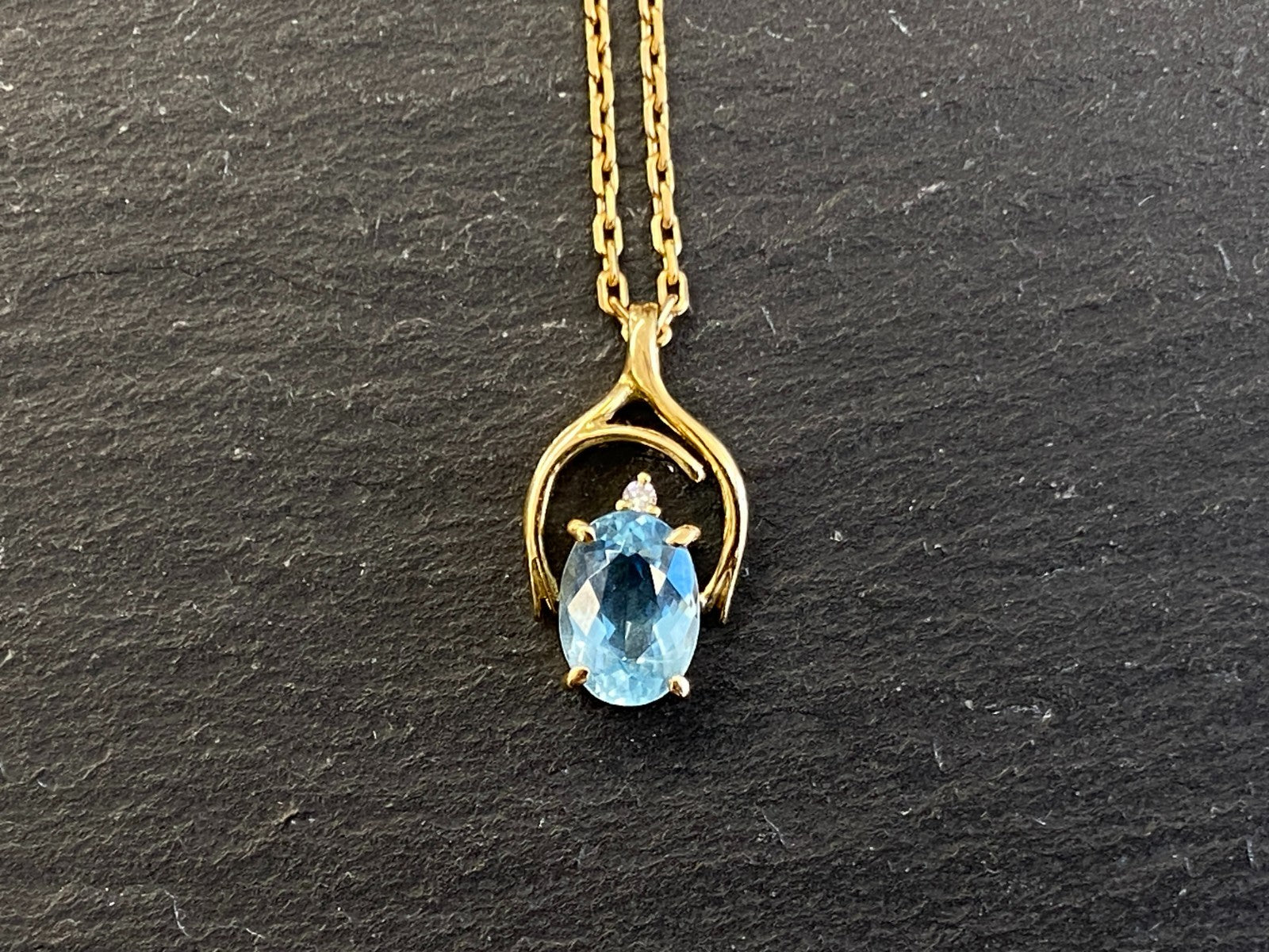 Halskette mit Anhänger Gelbgold Gold 750 18K mit Aquamarin 1,28ct 45,8cm 6,1g