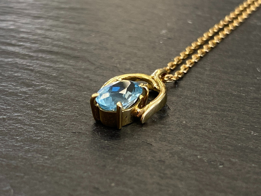 Halskette mit Anhänger Gelbgold Gold 750 18K mit Aquamarin 1,28ct 45,8cm 6,1g