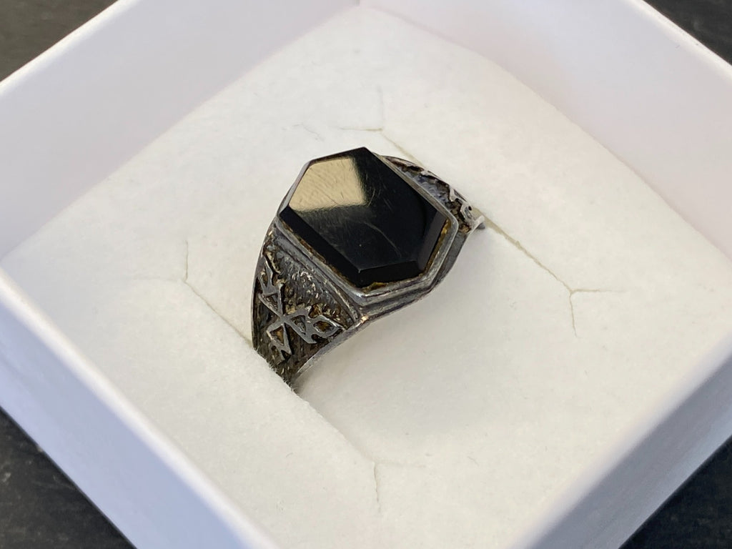 Alter Siegel Ring aus Sterling Silber 950 mit Onyx Grösse 59