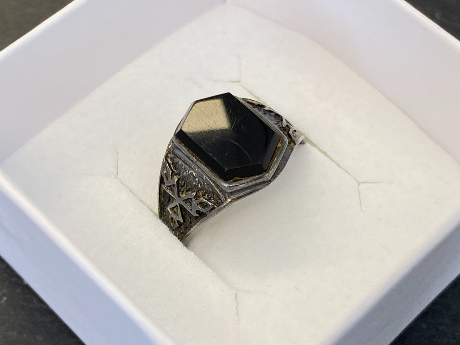Alter Siegel Ring aus Sterling Silber 950 mit Onyx Grösse 59