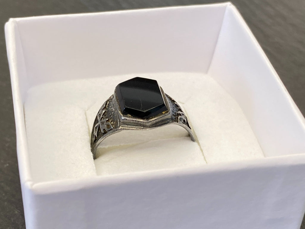 Alter Siegel Ring aus Sterling Silber 950 mit Onyx Grösse 59
