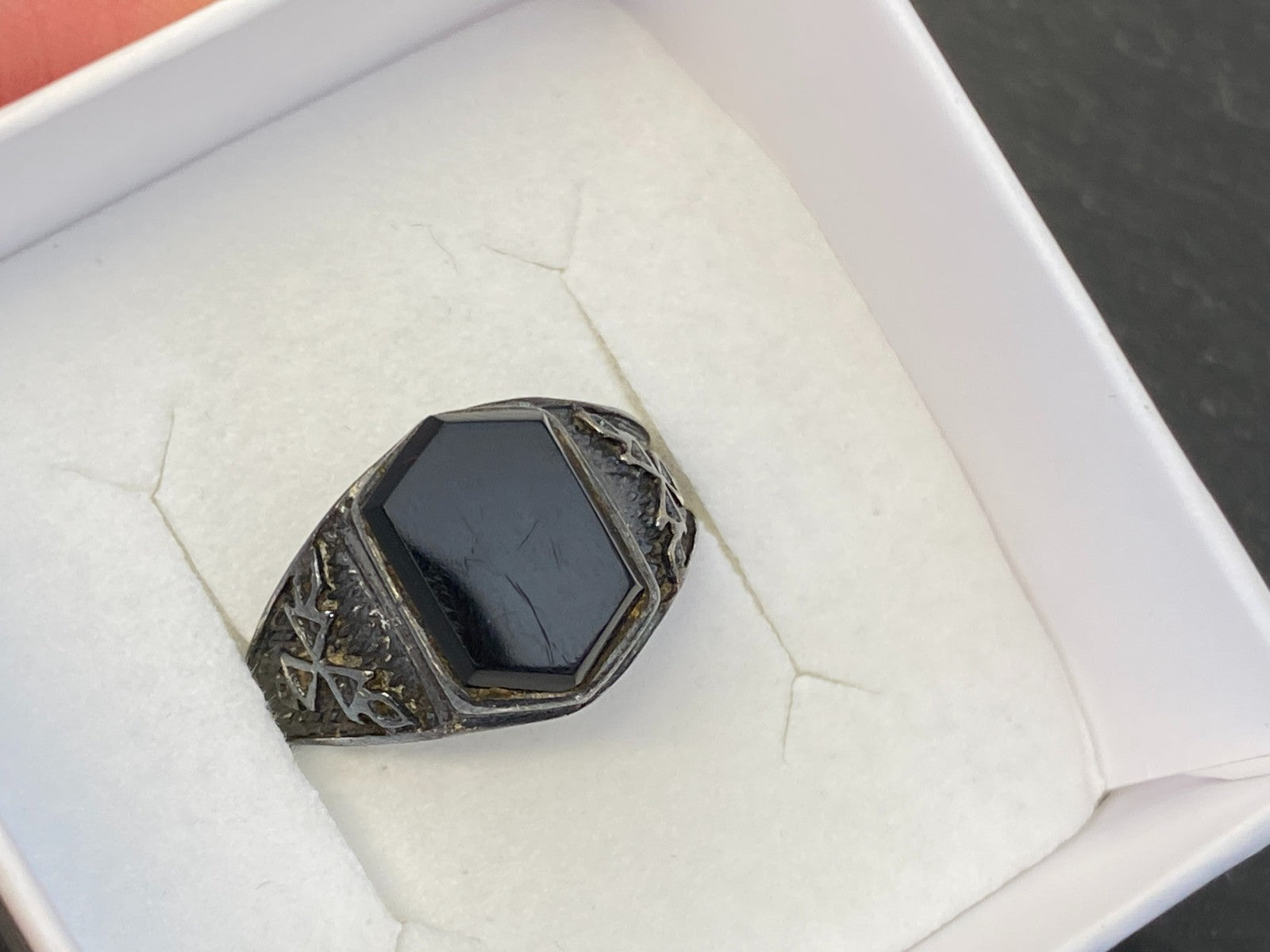 Alter Siegel Ring aus Sterling Silber 950 mit Onyx Grösse 59