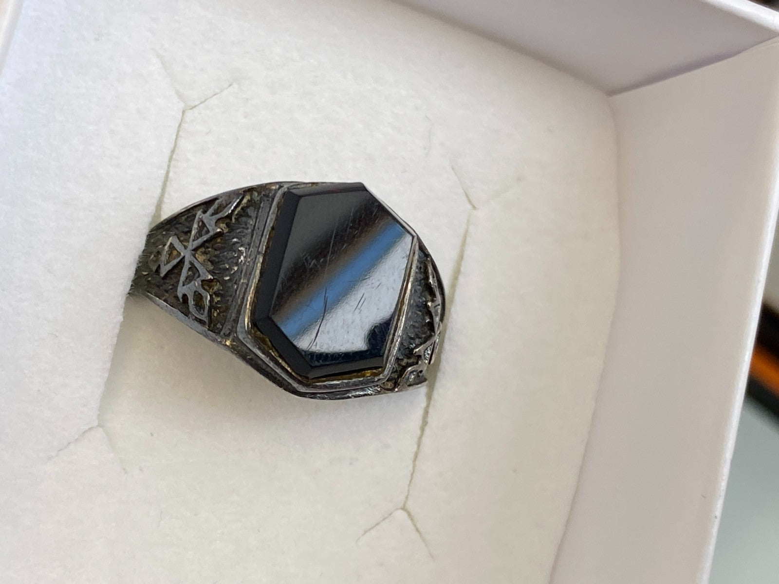Alter Siegel Ring aus Sterling Silber 950 mit Onyx Grösse 59