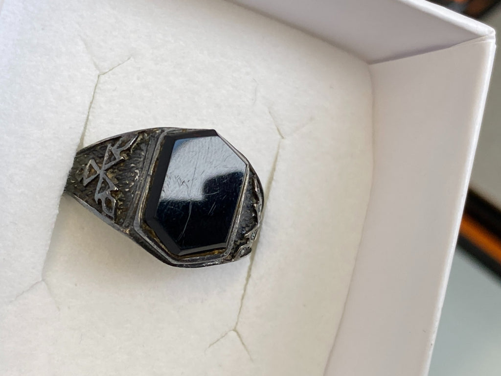 Alter Siegel Ring aus Sterling Silber 950 mit Onyx Grösse 59