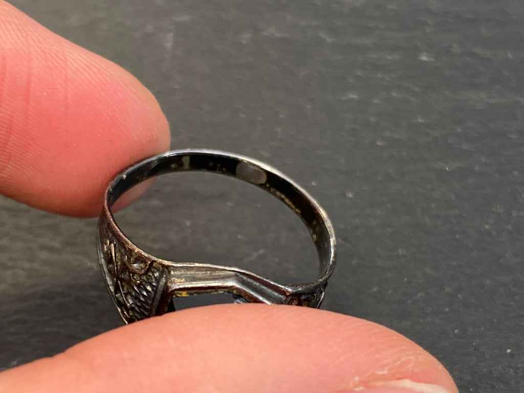 Alter Siegel Ring aus Sterling Silber 950 mit Onyx Grösse 59