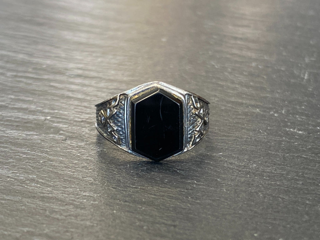 Alter Siegel Ring aus Sterling Silber 950 mit Onyx Grösse 59
