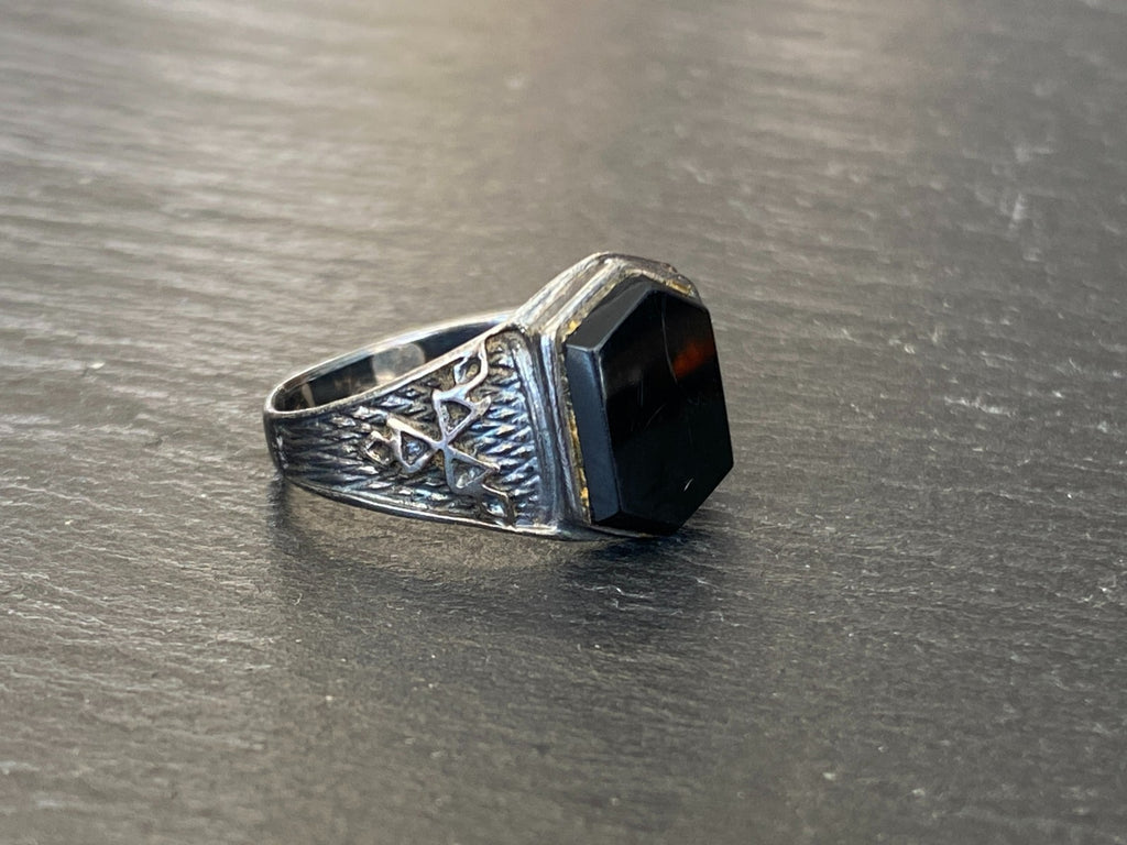 Alter Siegel Ring aus Sterling Silber 950 mit Onyx Grösse 59