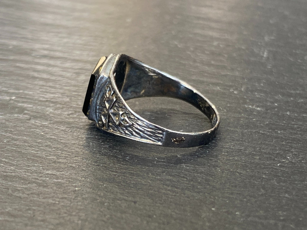 Alter Siegel Ring aus Sterling Silber 950 mit Onyx Grösse 59