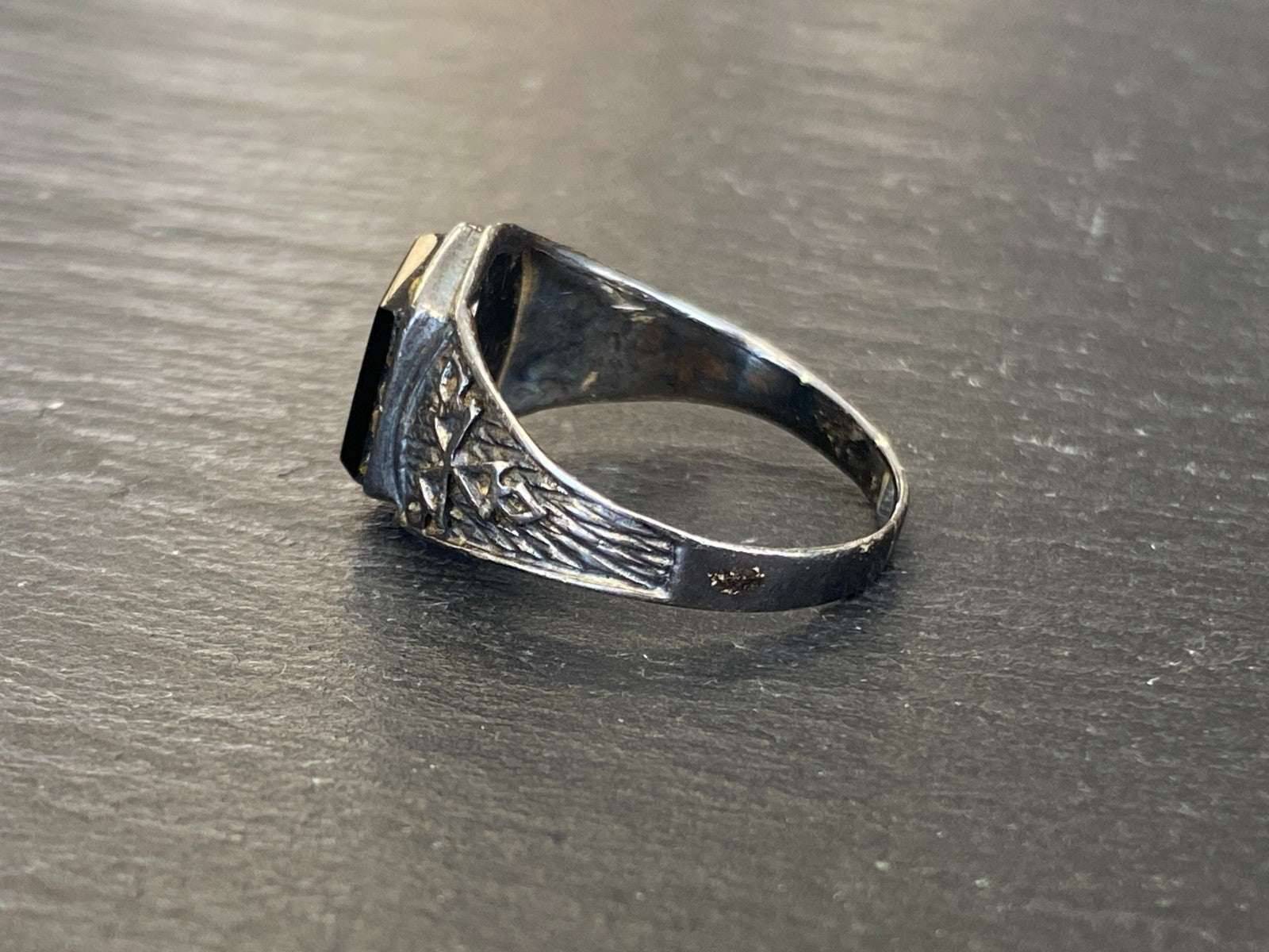 Alter Siegel Ring aus Sterling Silber 950 mit Onyx Grösse 59