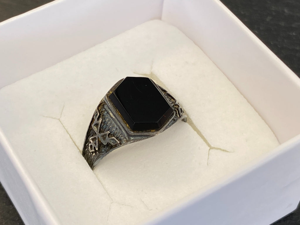 Alter Siegel Ring aus Sterling Silber 950 mit Onyx Grösse 59