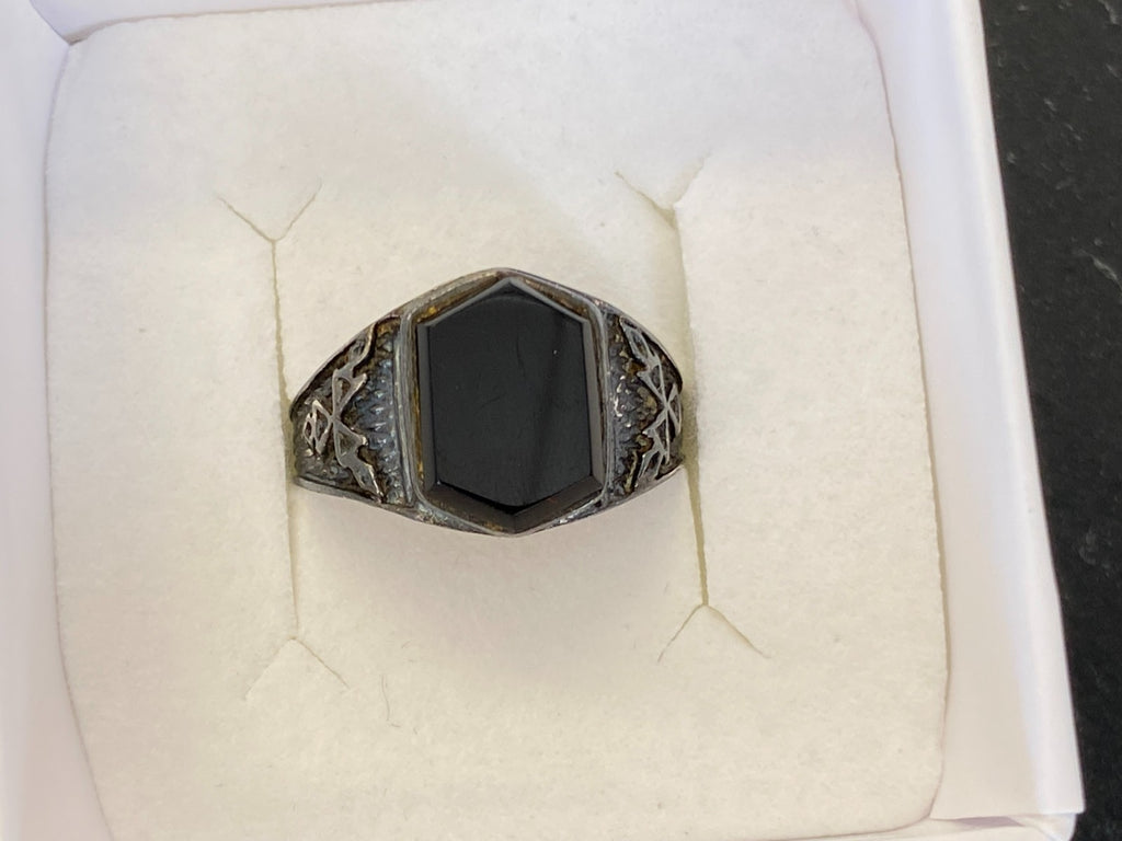Alter Siegel Ring aus Sterling Silber 950 mit Onyx Grösse 59