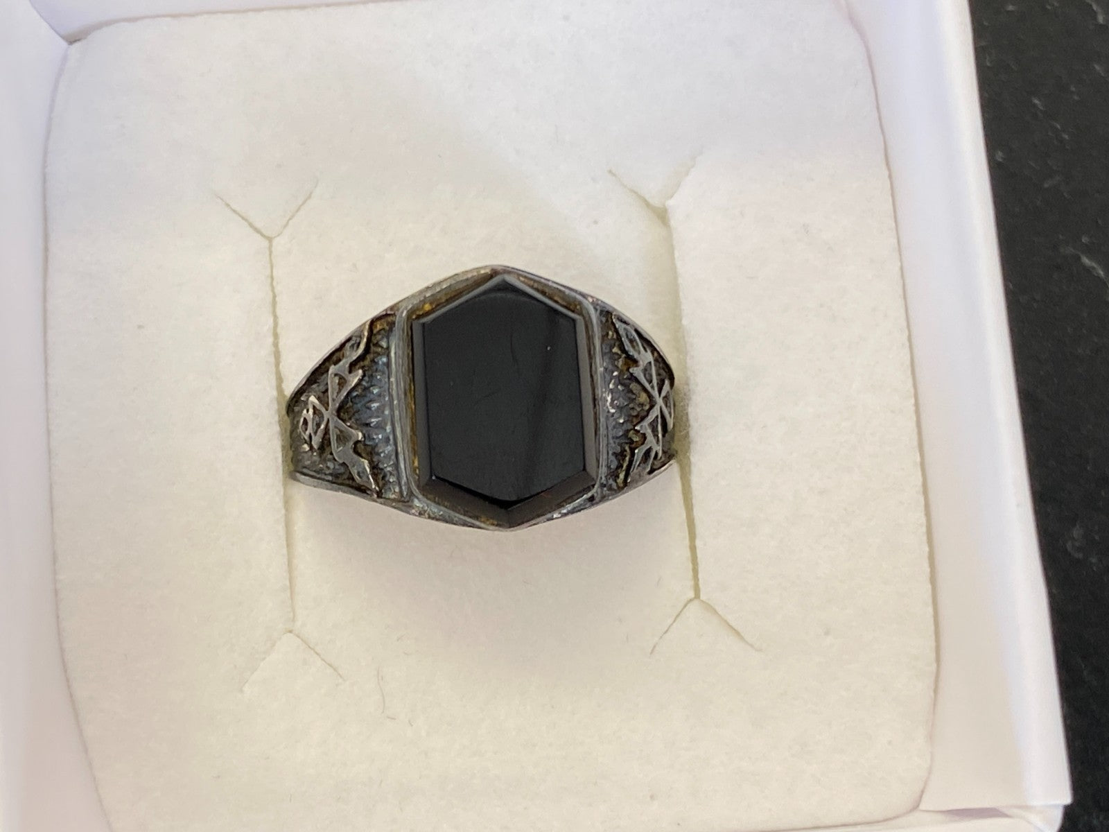 Alter Siegel Ring aus Sterling Silber 950 mit Onyx Grösse 59