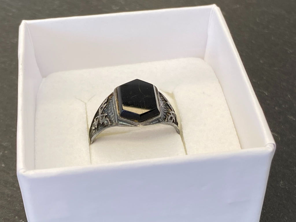 Alter Siegel Ring aus Sterling Silber 950 mit Onyx Grösse 59