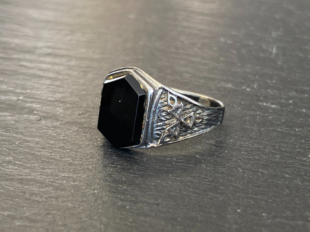 ALTER SIEGEL RING AUS STERLING SILBER 950 MIT ONYX GRÖSSE 59