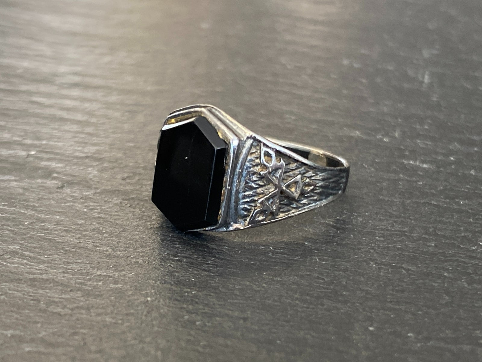 ALTER SIEGEL RING AUS STERLING SILBER 950 MIT ONYX GRÖSSE 59
