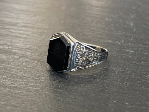 ALTER SIEGEL RING AUS STERLING SILBER 950 MIT ONYX GRÖSSE 59