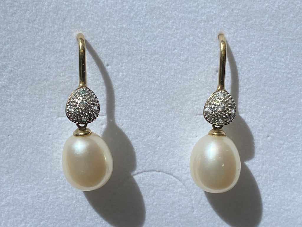 Paar Vintage Ohrringe Perlenohrringe Perle 10,4mm gelb Gold 333