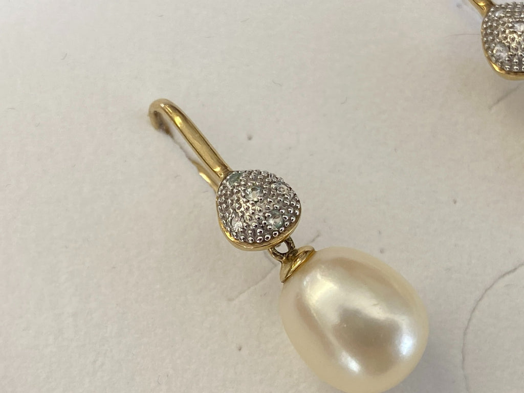 Paar Vintage Ohrringe Perlenohrringe Perle 10,4mm gelb Gold 333