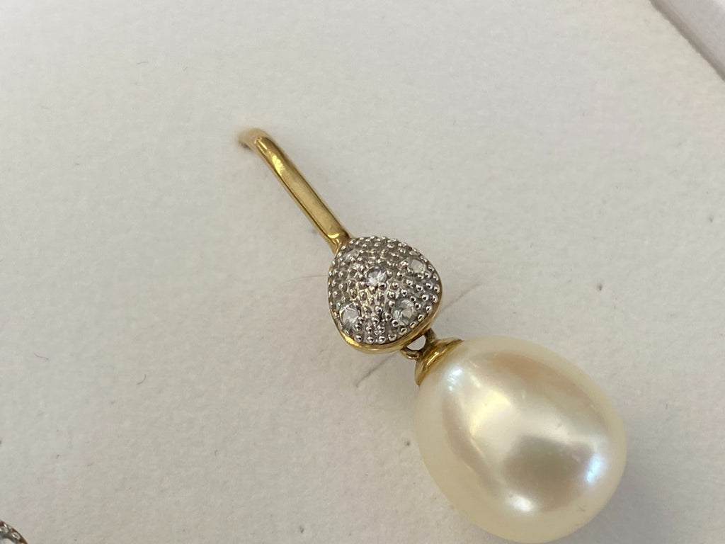Paar Vintage Ohrringe Perlenohrringe Perle 10,4mm gelb Gold 333