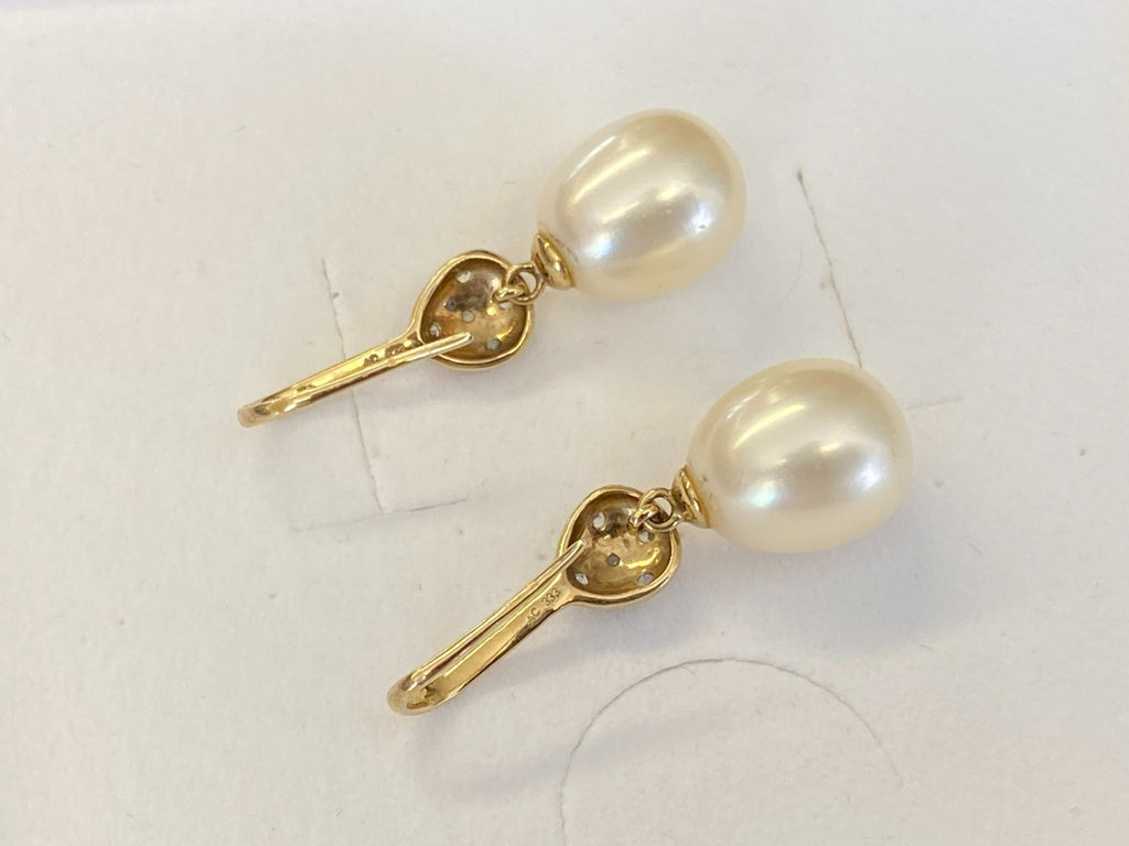 Paar Vintage Ohrringe Perlenohrringe Perle 10,4mm gelb Gold 333