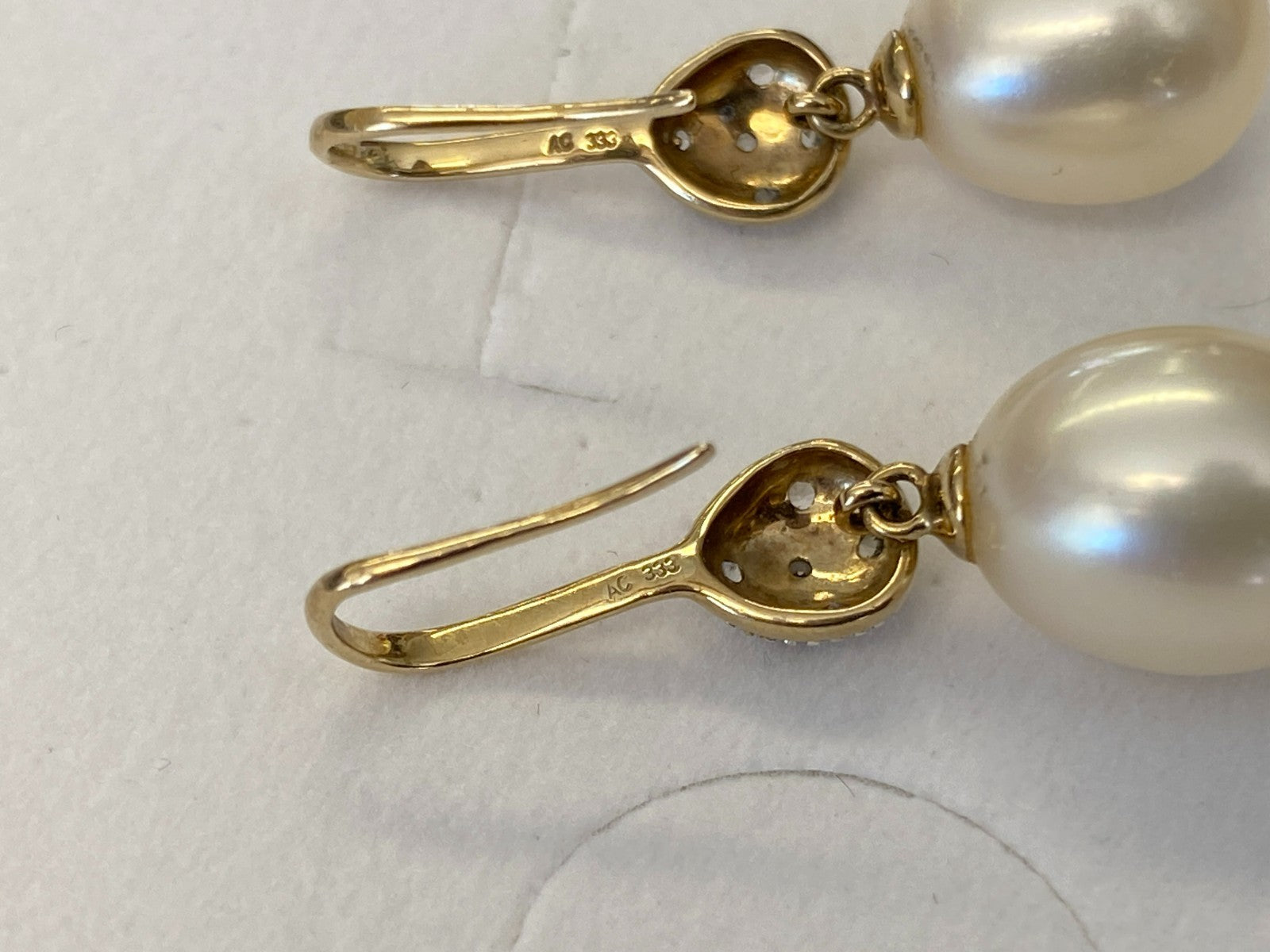 Paar Vintage Ohrringe Perlenohrringe Perle 10,4mm gelb Gold 333
