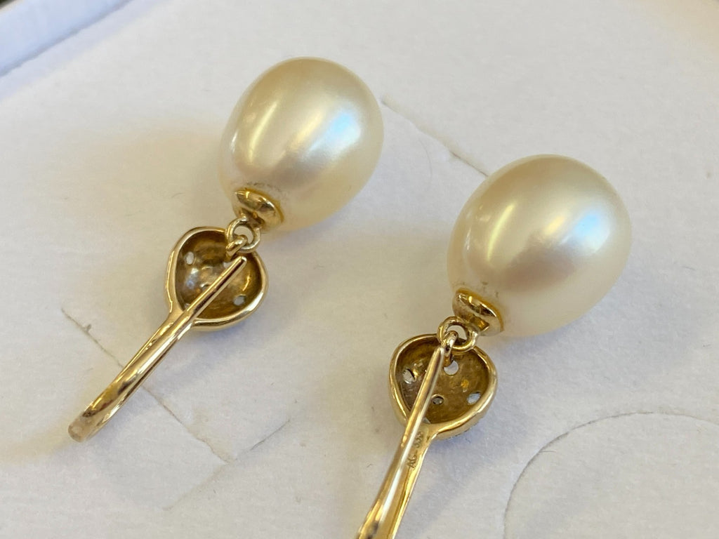 Paar Vintage Ohrringe Perlenohrringe Perle 10,4mm gelb Gold 333