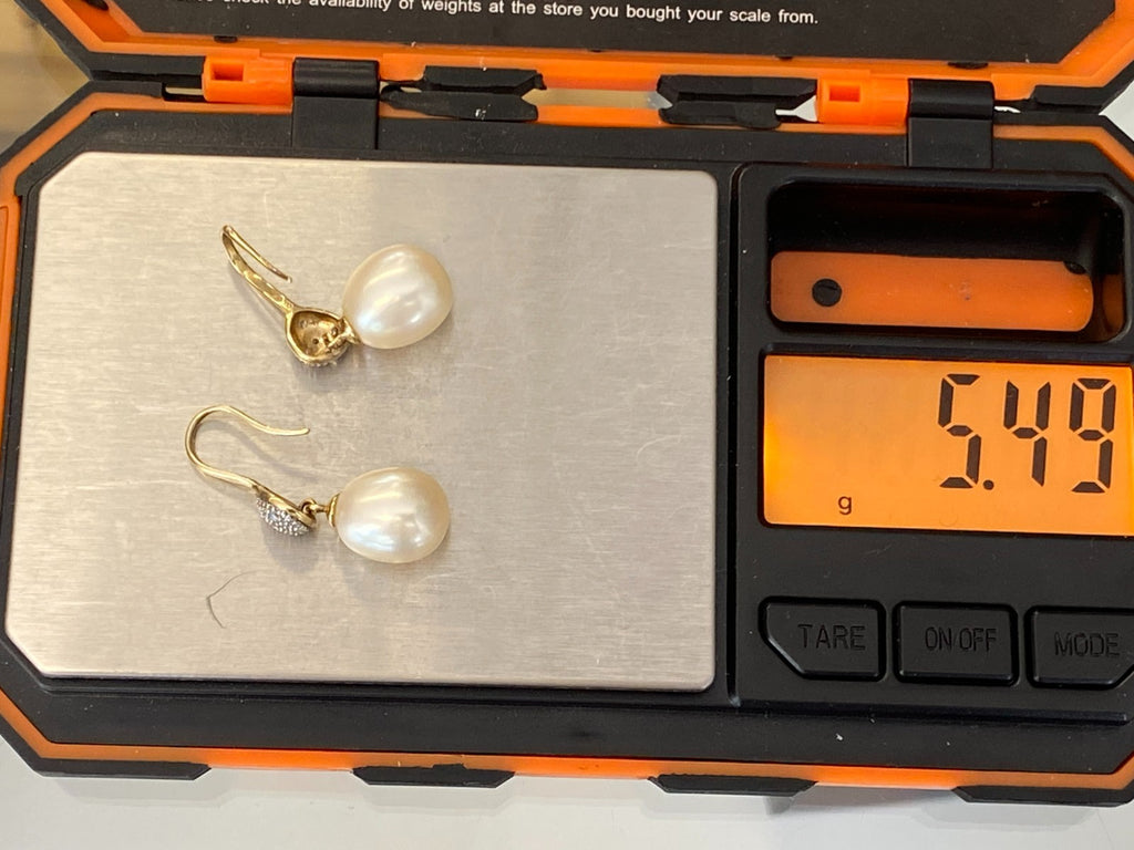 Paar Vintage Ohrringe Perlenohrringe Perle 10,4mm gelb Gold 333