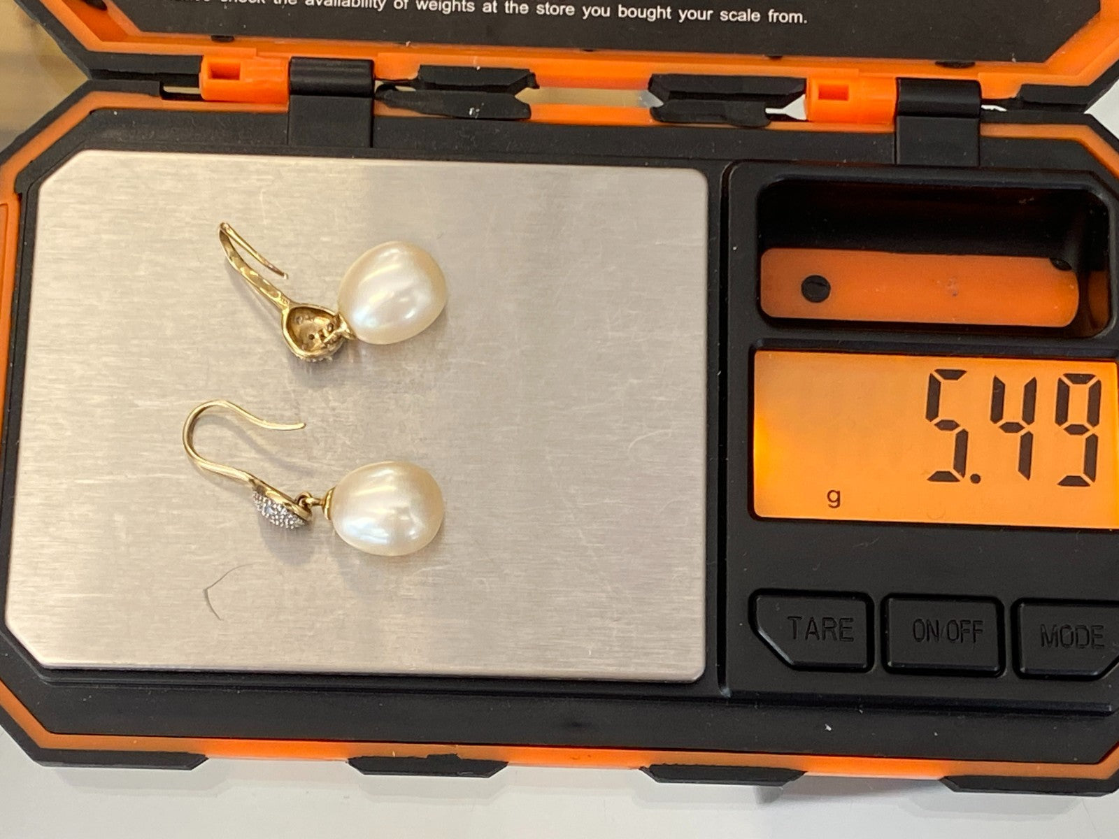 Paar Vintage Ohrringe Perlenohrringe Perle 10,4mm gelb Gold 333