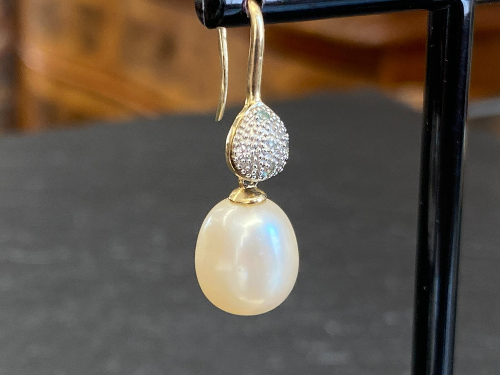 Paar Vintage Ohrringe Perlenohrringe Perle 10,4mm gelb Gold 333