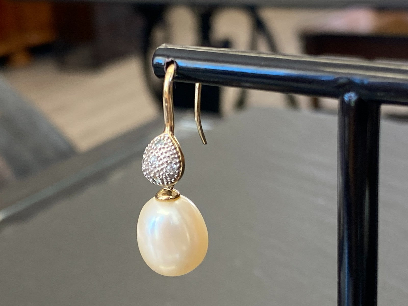 Paar Vintage Ohrringe Perlenohrringe Perle 10,4mm gelb Gold 333