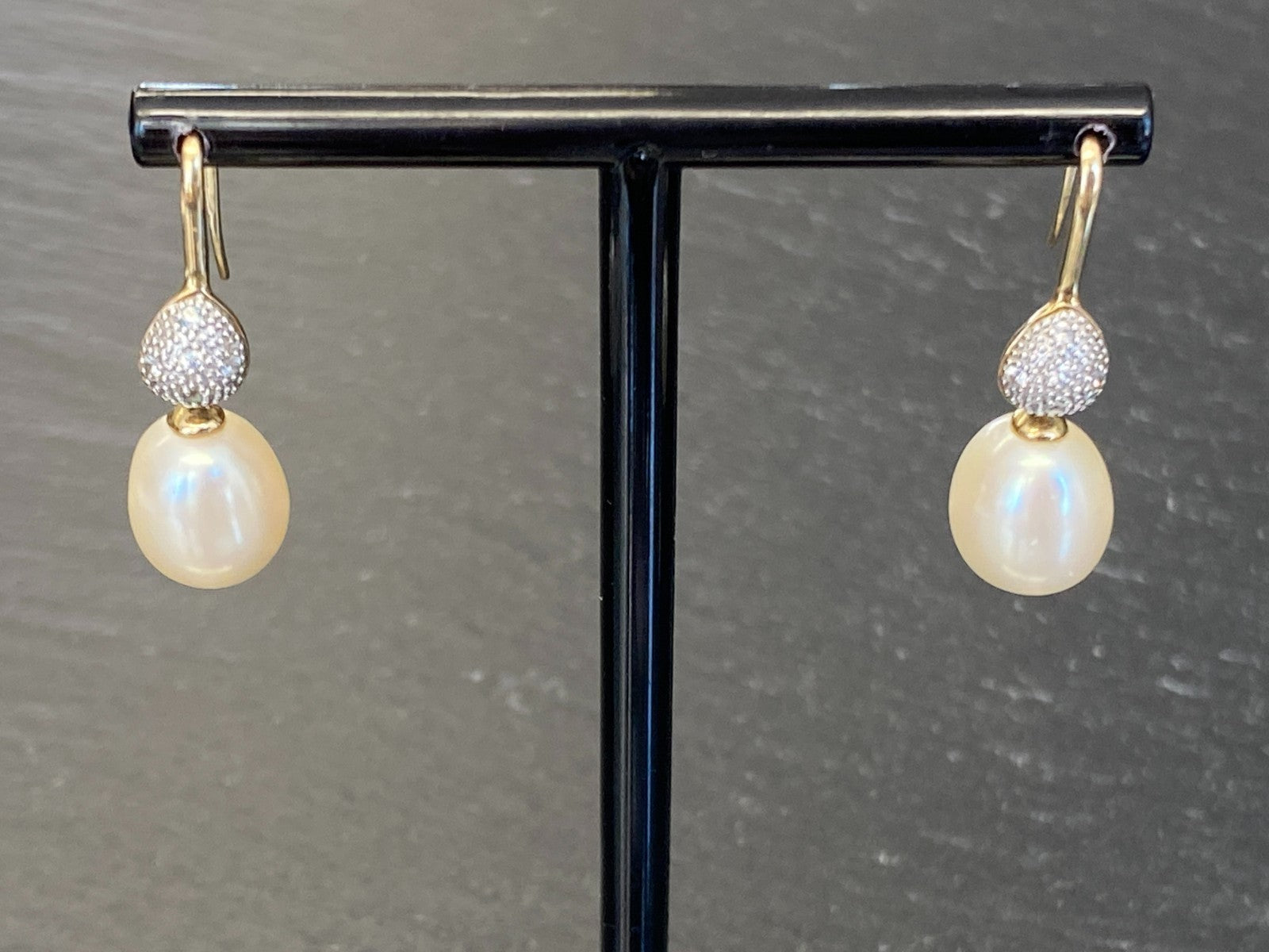 PAAR VINTAGE OHRRINGE PERLENOHRRINGE PERLE 10,4mm GELB GOLD 333