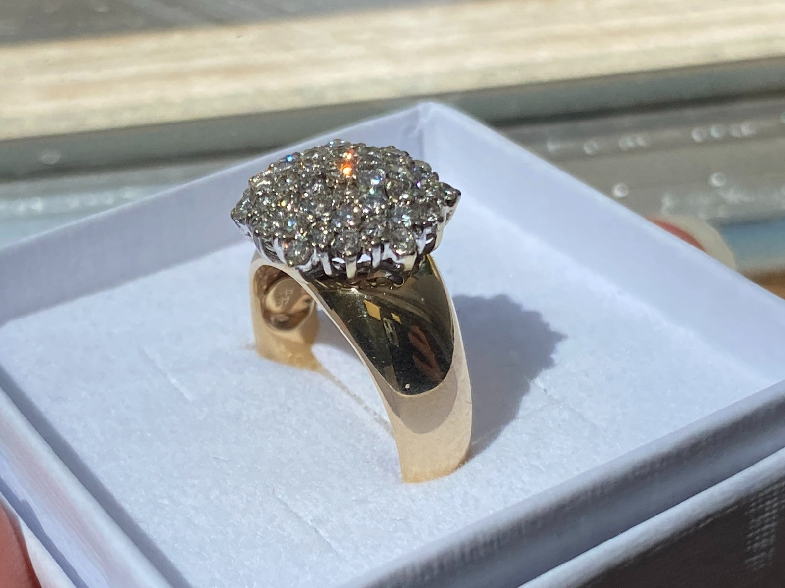 Vintage Damenring Cluster Ring Gelbgold 14K 585 Diamanten 0.78ct Gr 58
