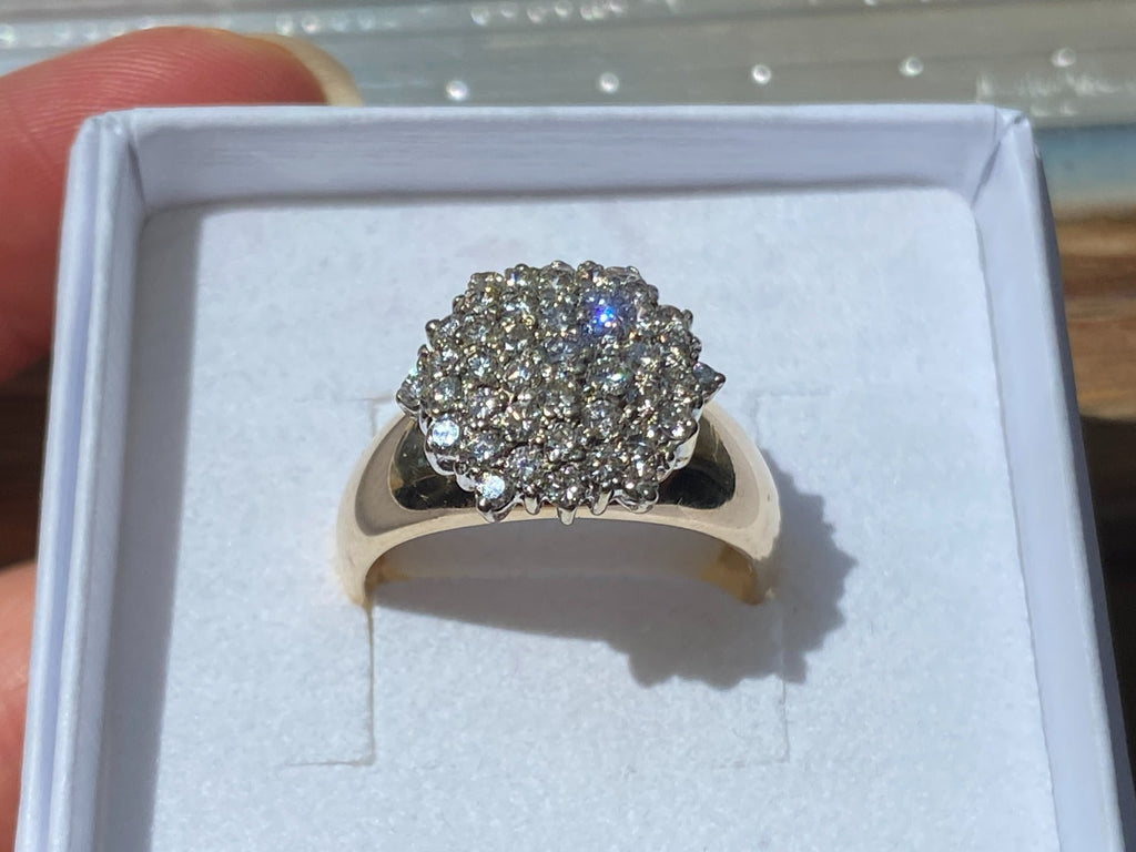 Vintage Damenring Cluster Ring Gelbgold 14K 585 Diamanten 0.78ct Gr 58