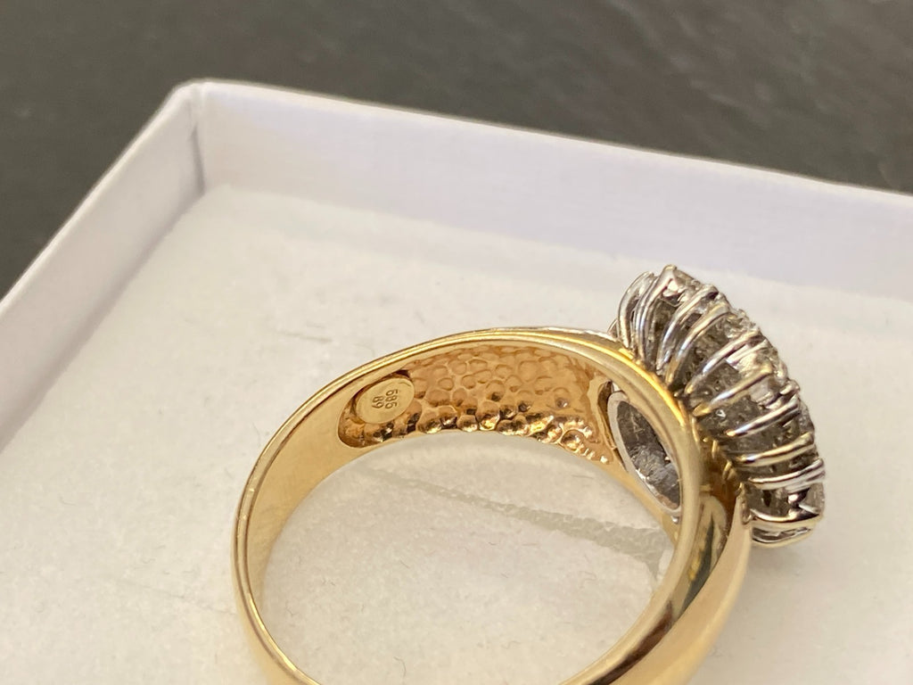 Vintage Damenring Cluster Ring Gelbgold 14K 585 Diamanten 0.78ct Gr 58