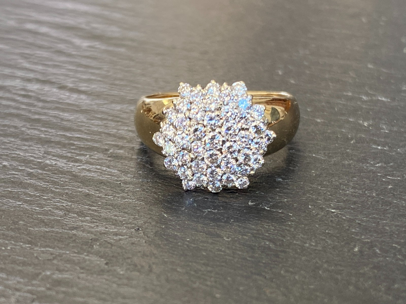 Vintage Damenring Cluster Ring Gelbgold 14K 585 Diamanten 0.78ct Gr 58