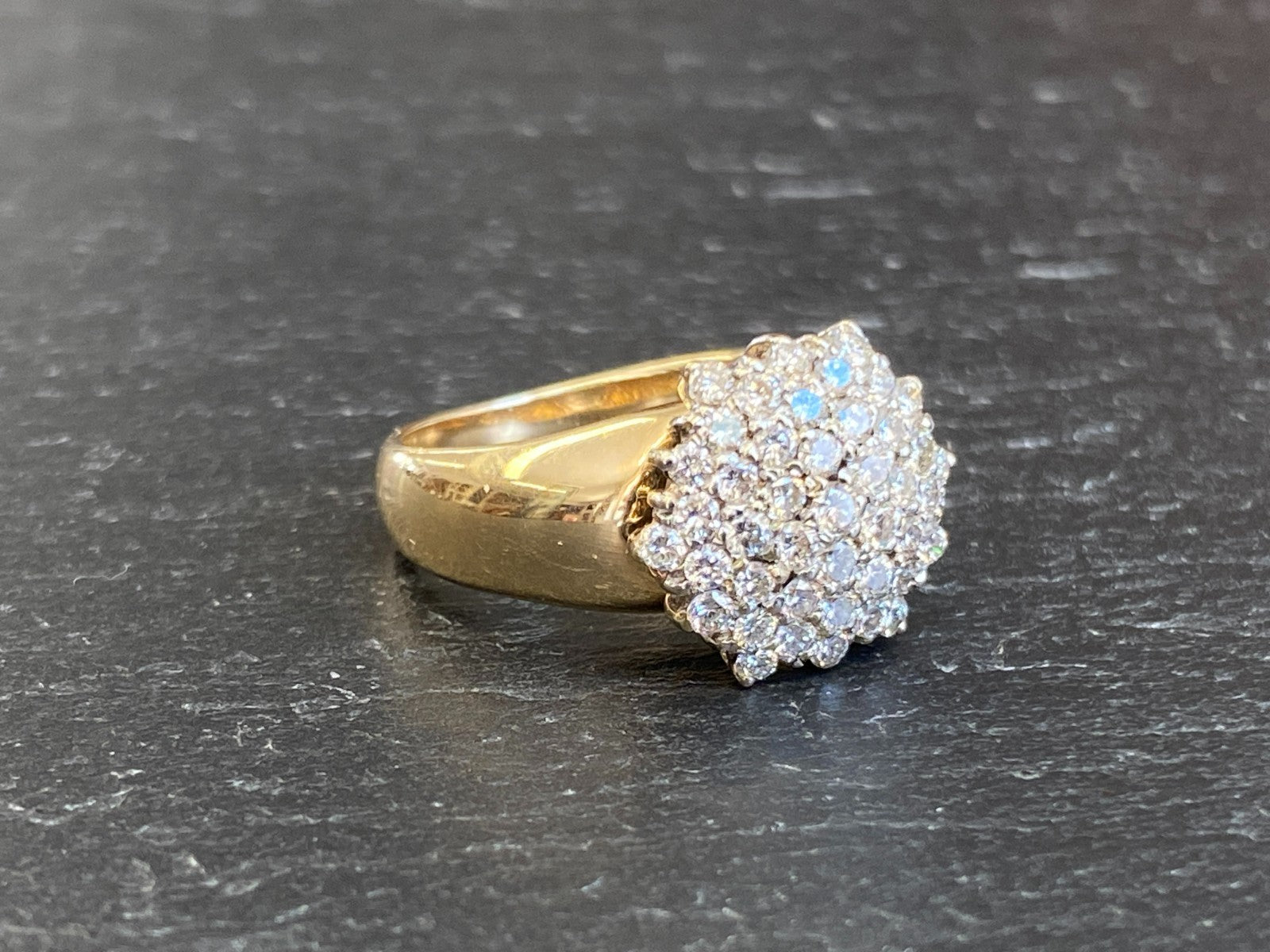 Vintage Damenring Cluster Ring Gelbgold 14K 585 Diamanten 0.78ct Gr 58