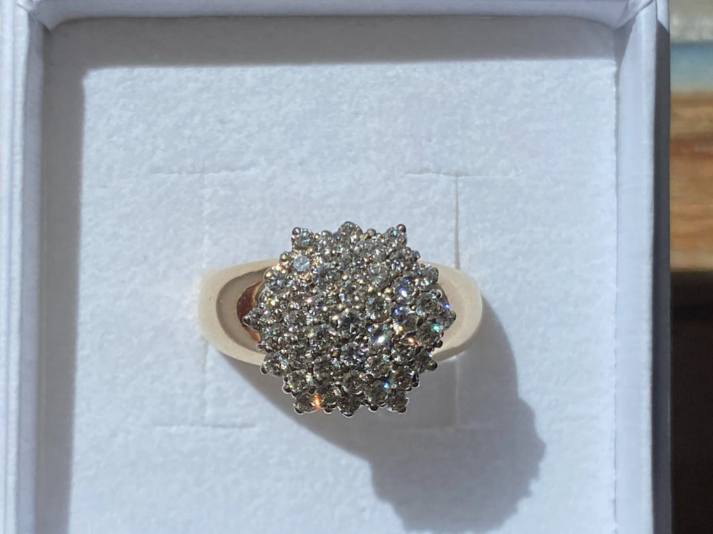 Vintage Damenring Cluster Ring Gelbgold 14K 585 Diamanten 0.78ct Gr 58