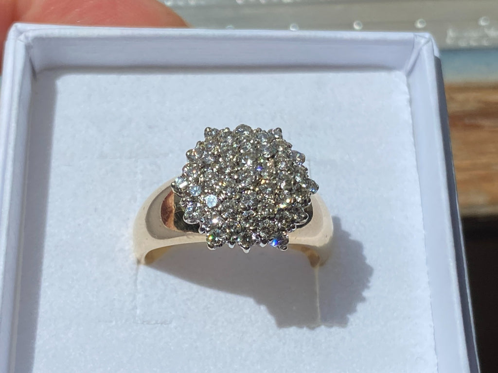 Vintage Damenring Cluster Ring Gelbgold 14K 585 Diamanten 0.78ct Gr 58