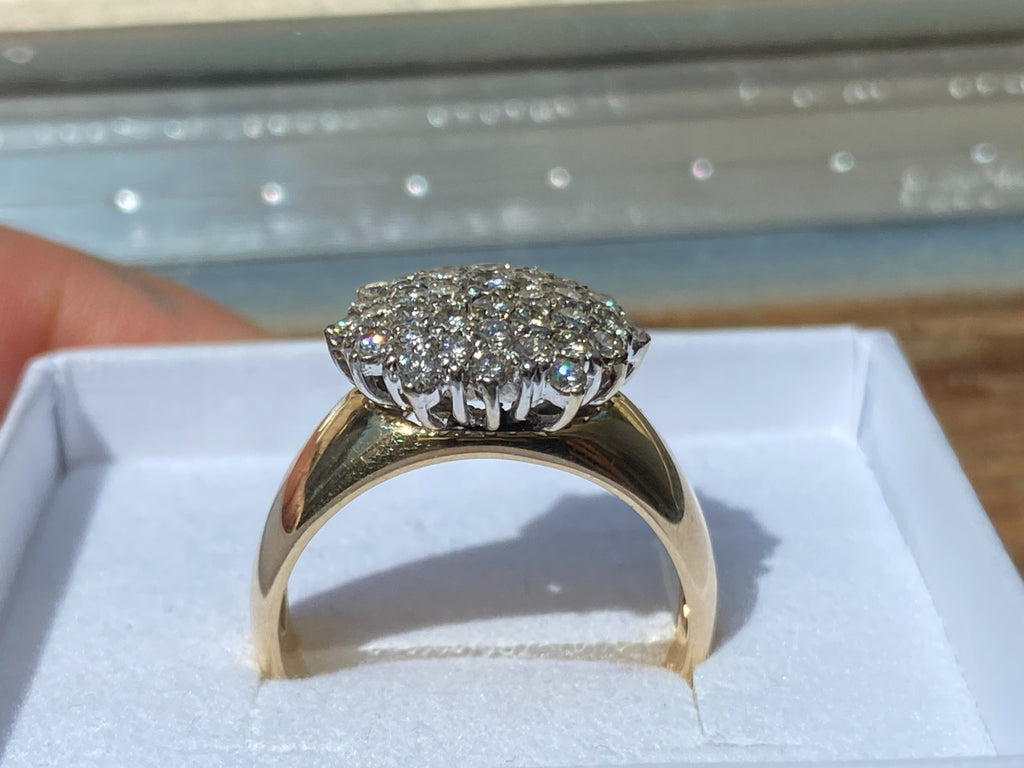 Vintage Damenring Cluster Ring Gelbgold 14K 585 Diamanten 0.78ct Gr 58