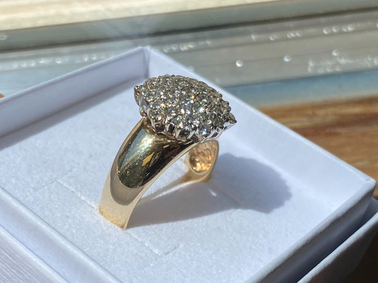 Vintage Damenring Cluster Ring Gelbgold 14K 585 Diamanten 0.78ct Gr 58