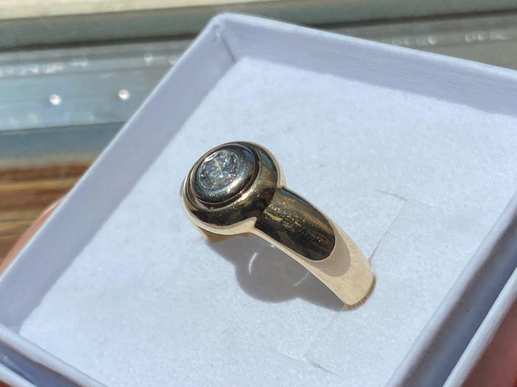 Vintage Damenring Solitär Ring Gelbgold 14K 585 Diamant 0.33ct Gr 56