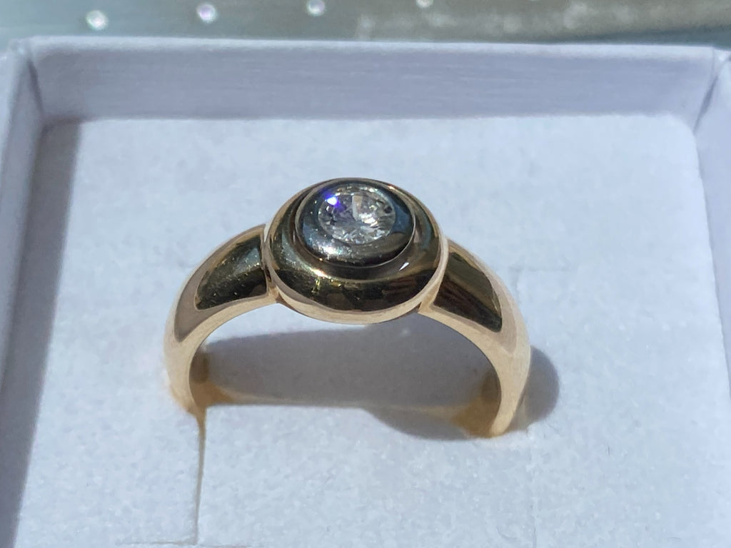 Vintage Damenring Solitär Ring Gelbgold 14K 585 Diamant 0.33ct Gr 56