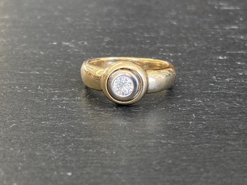 Vintage Damenring Solitär Ring Gelbgold 14K 585 Diamant 0.33ct Gr 56