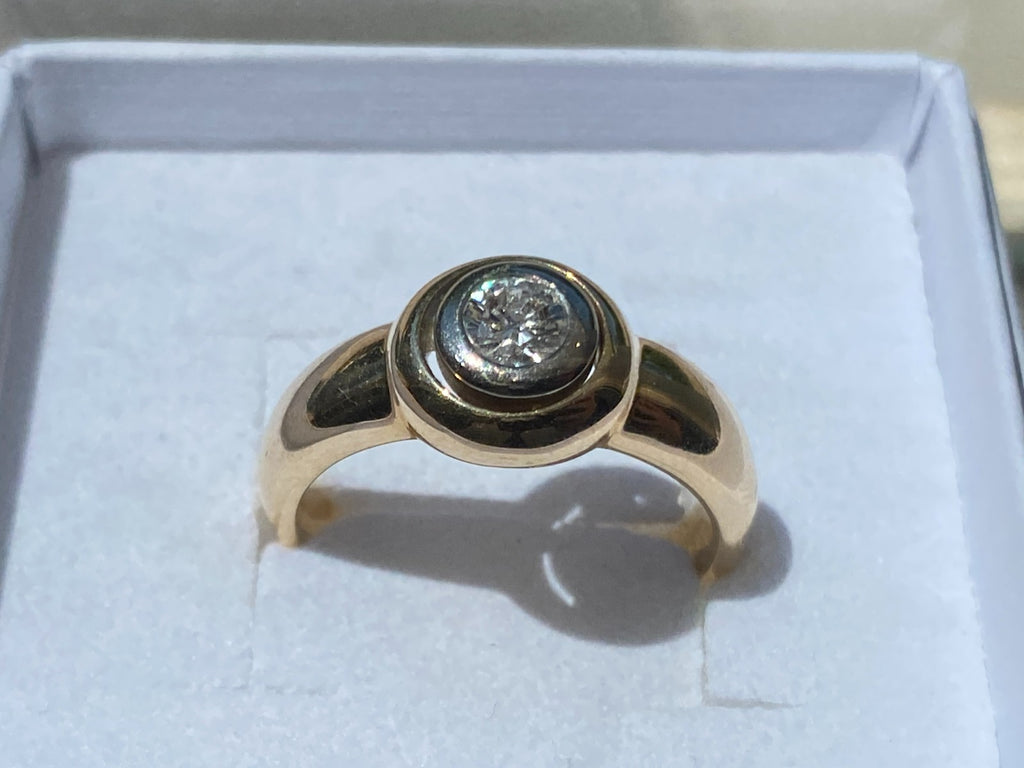 Vintage Damenring Solitär Ring Gelbgold 14K 585 Diamant 0.33ct Gr 56