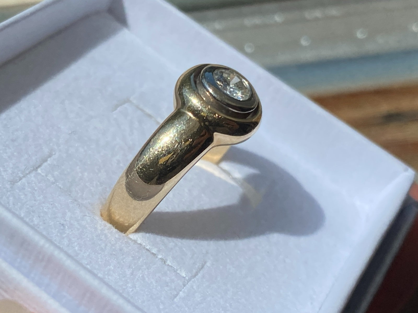 Vintage Damenring Solitär Ring Gelbgold 14K 585 Diamant 0.33ct Gr 56