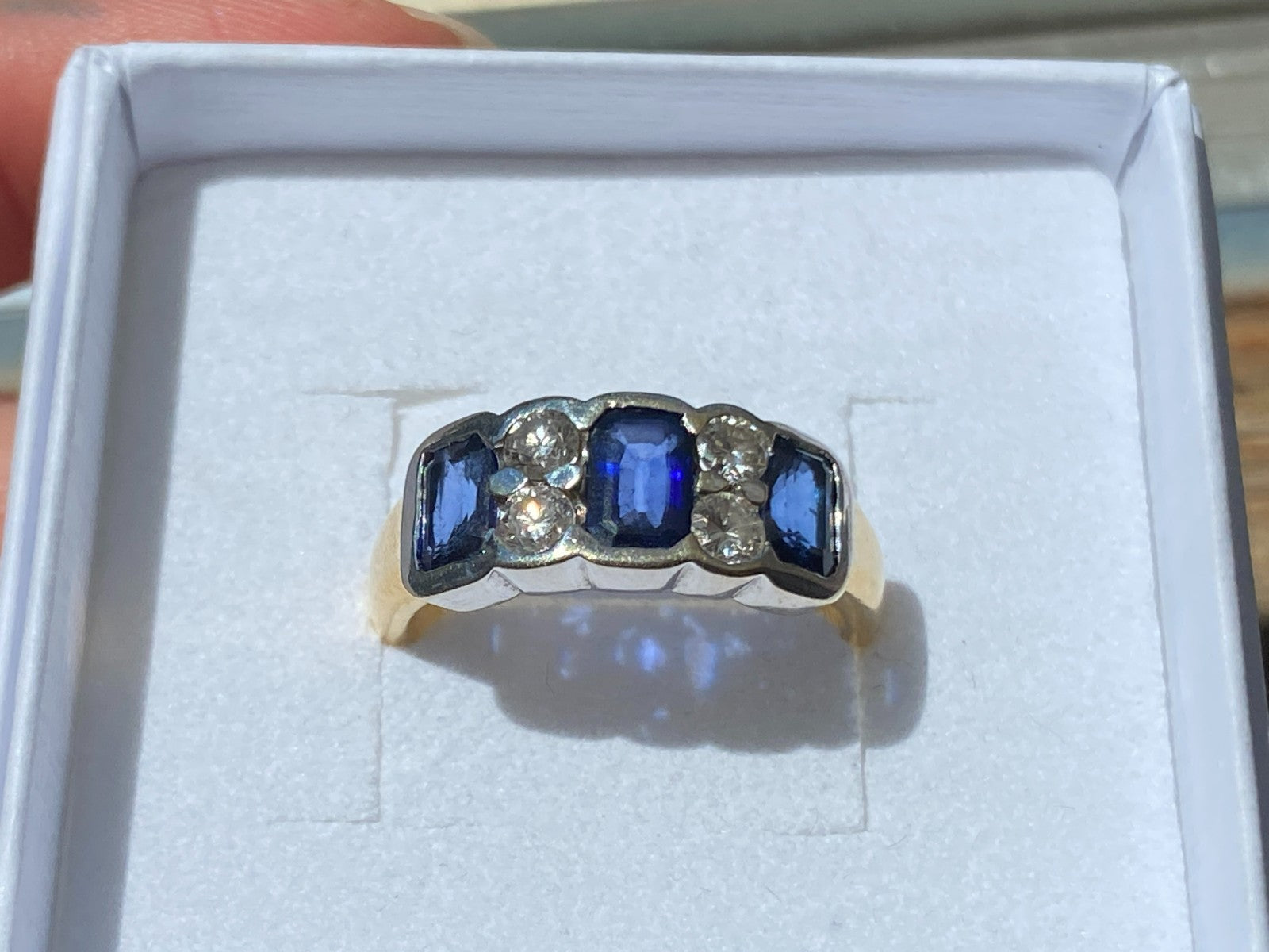 Vintage Damenring Ring Gelbgold 18K 750 Saphire Diamanten Gr 54,5